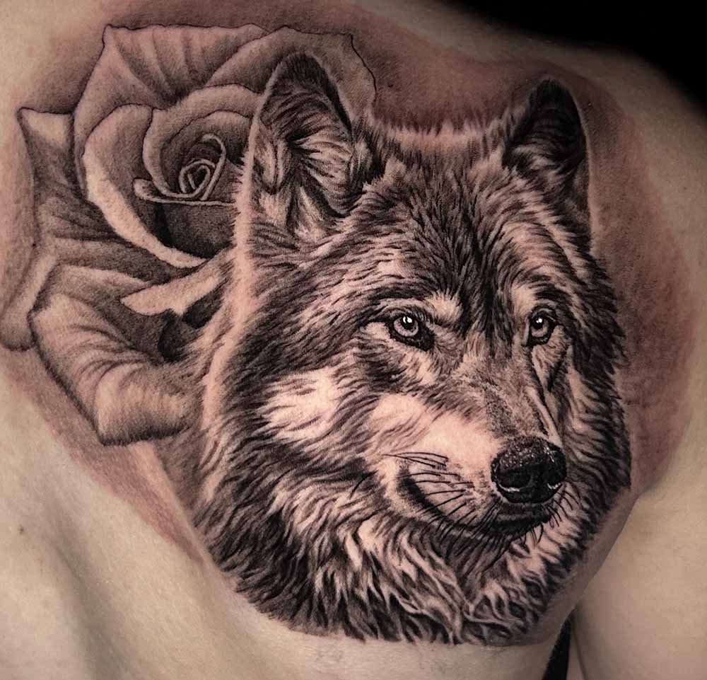 wolf mit rose